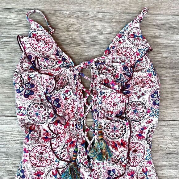 Goldenpoint Women's Multicolor Open Back Lace Up Ruffle Swimsuit Size 2 - Picture 5 of 9
